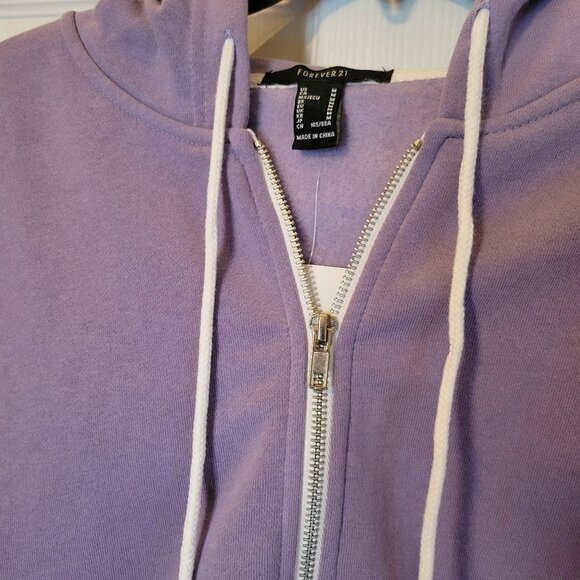 Forever 21 CROP Sweatshirt Hoodie Medium Purple Lavender Juniors Jacket Full-Zip - Picture 3 of 6